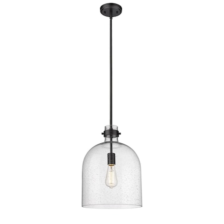 Z-Lite Pearson 1 Light Pendant, Matte Black And Clear Seedy 817-12MB
